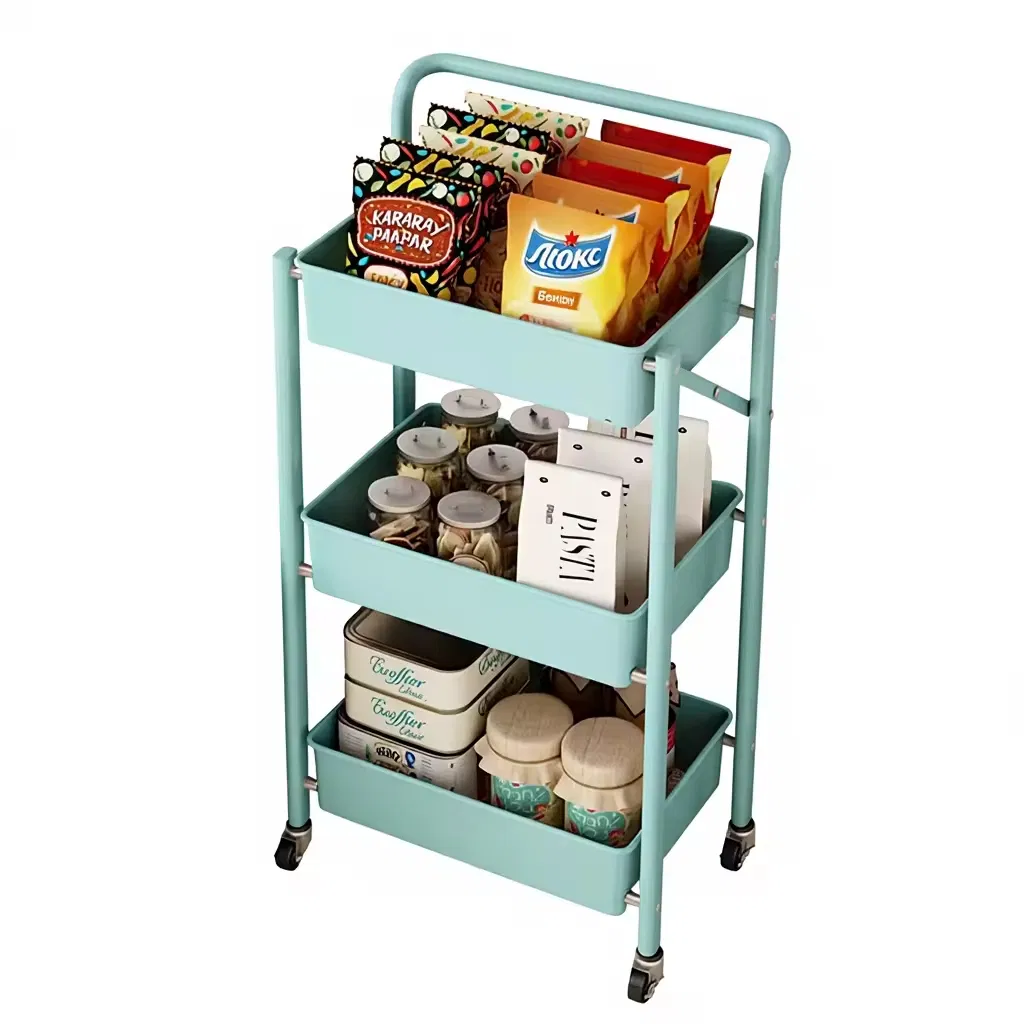 Mobile Kitchen Storage Rack with Multi-Tier Shelves for Living Room Organization