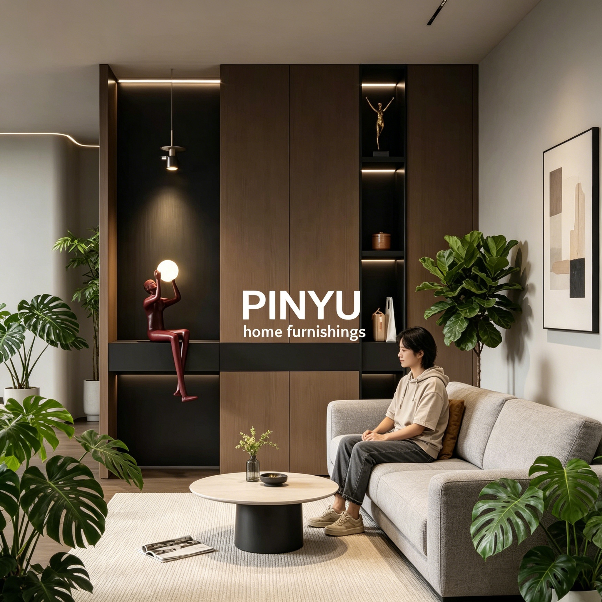 Light Luxury Composite Wood Entryway Shoe Cabinet Hallway Storage Bench Open Shelves Hidden Drawers LED Light