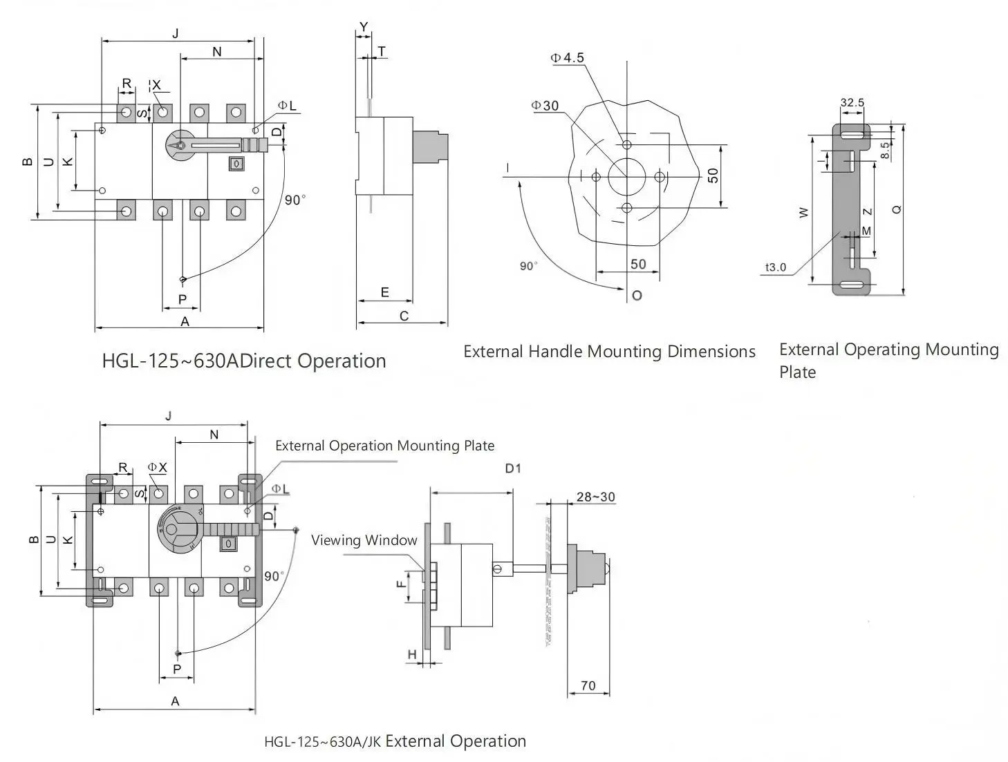 Dimensions 125-630A