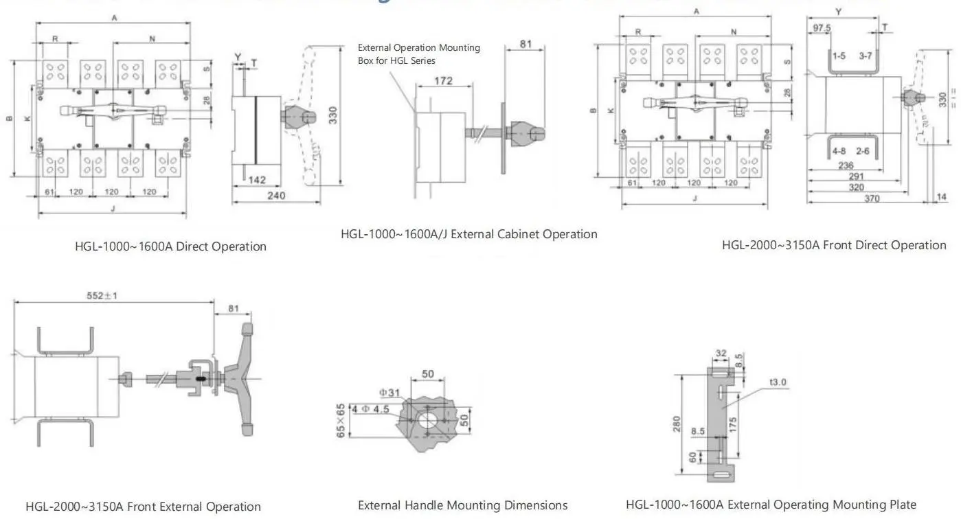 Dimensions 1000-3150A