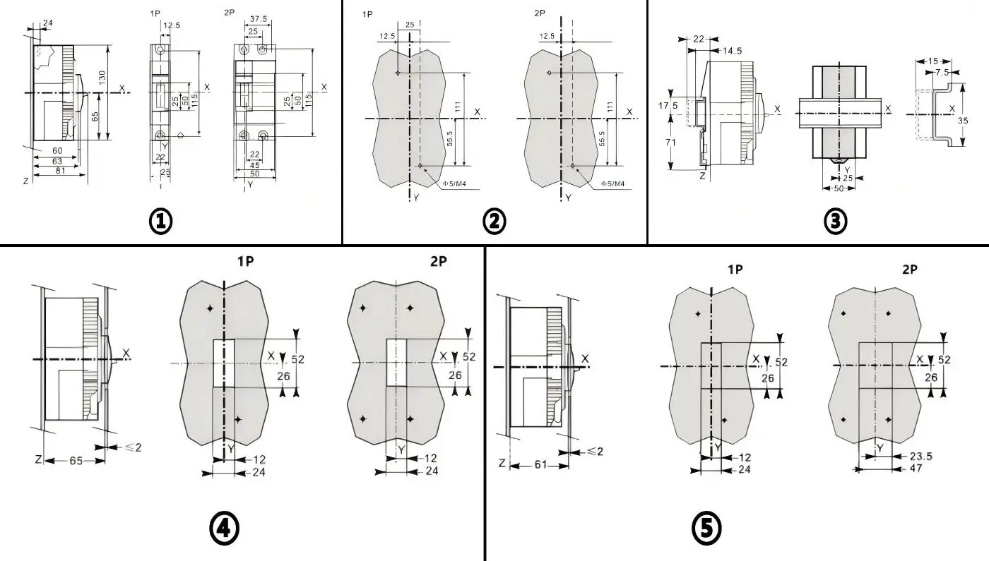 1P 2P Dimensions