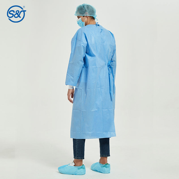 عباءة جراحية معزولة من غير المنسوجات SMS 3-Layer مزينة بالدانتيل مربوط من الخلف قطعة واحدة EN 13795-1 معيار