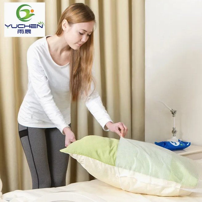 غطاء وسادة disposable من غير المنسوجات باللونين الأبيض والأزرق، زوج من أغطية الوسائد للمستشفيات والفنادق