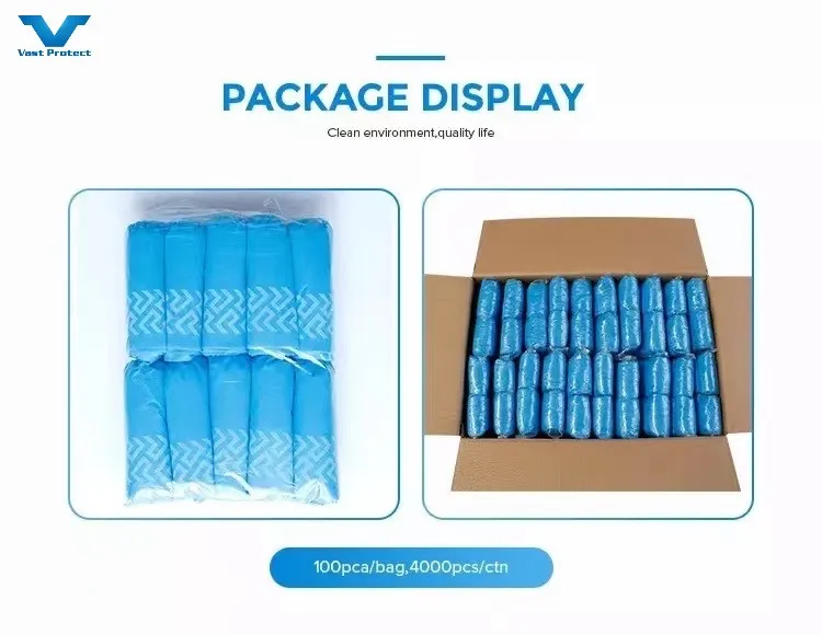 أغطية أحذية disposable زرقاء من البلاستيك PE CPE غير المنسوجة مقاومة للماء ومضادة للانزلاق لحماية السلامة الطبية