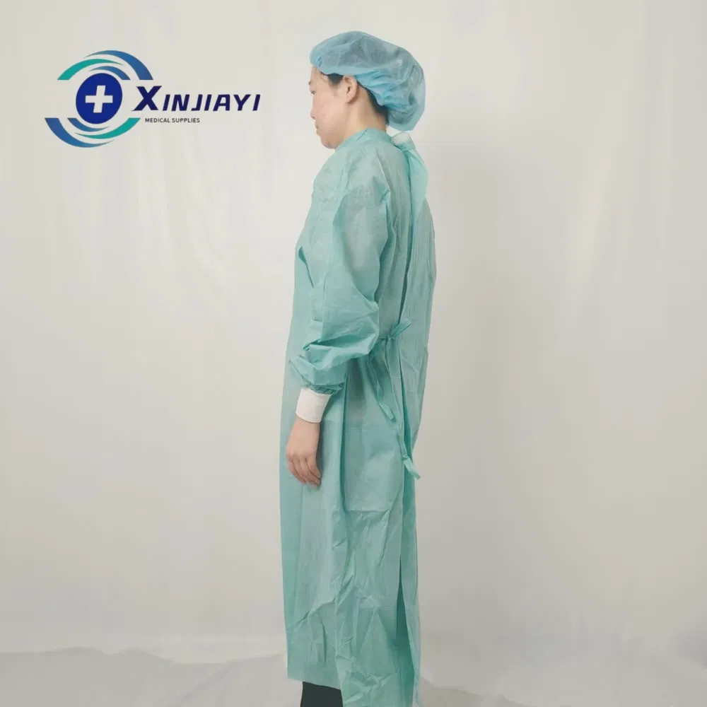 عباءة جراحية غير منسوجة disposable، عازلة للماء، مريحة، مضادة للكهرباء الساكنة، ملابس واقية، معطف مختبر مع شهادة CE