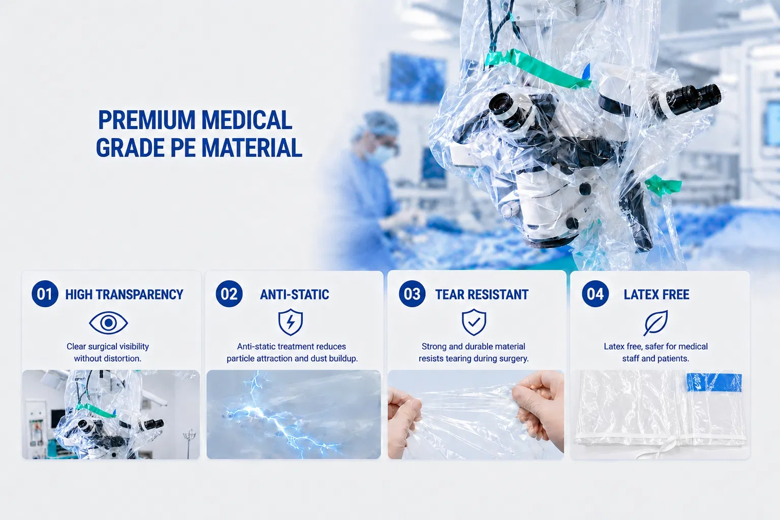 غطاء جراحي disposable للميكروسكوب مع عدسة مائلة لأنظمة لايكا وزيس