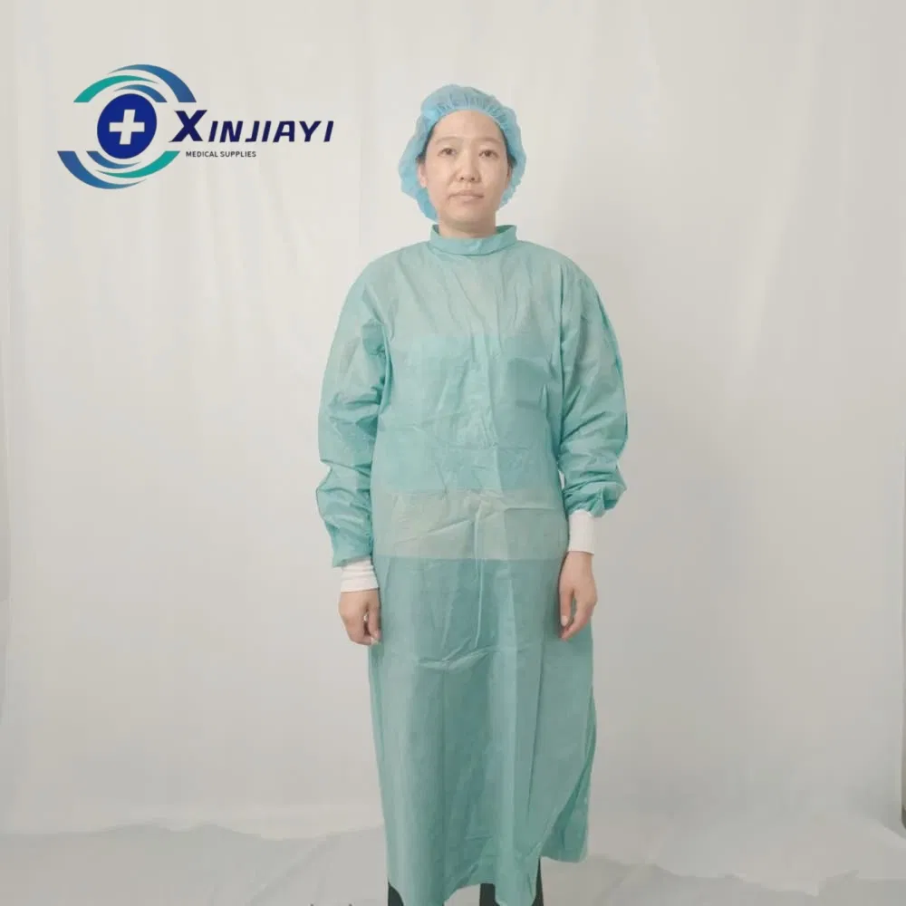 عباءة جراحية غير منسوجة disposable، عازلة للماء، مريحة، مضادة للكهرباء الساكنة، ملابس واقية، معطف مختبر مع شهادة CE