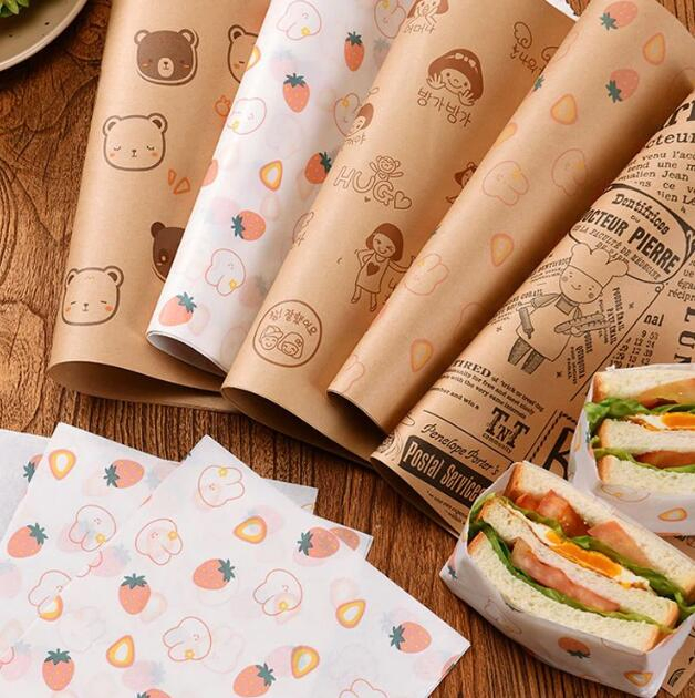 ورق مقاوم للدهون مطبوع بشعار مخصص لتغليف الوجبات السريعة، لف السندويشات والشاورما، البرغر
