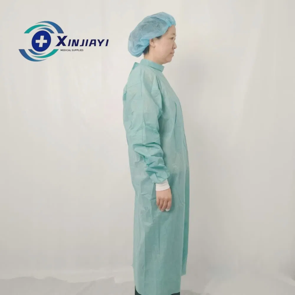 عباءة جراحية غير منسوجة disposable، عازلة للماء، مريحة، مضادة للكهرباء الساكنة، ملابس واقية، معطف مختبر مع شهادة CE