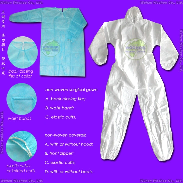 عباءة جراحية واقية disposable مصنوعة من البلاستيك المقاوم للماء CPE/بولي/PE/فرك/PP/SMS غير المنسوجة للاستخدام في المستشفيات للأطباء والجراحين والمرضى والزوار
