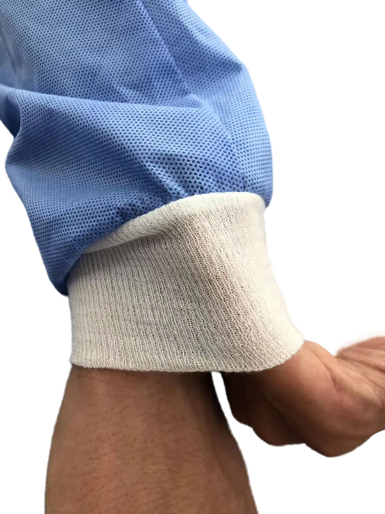 عباءة جراحية واقية disposable مصنوعة من مواد غير منسوجة PP/PE، معقمة ومقاومة للماء، مع أكمام محبوكة، للاستخدام في المستشفيات وعيادات الأسنان