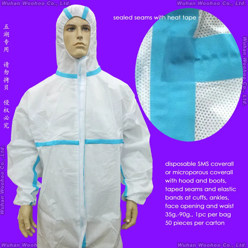 عباءة جراحية واقية disposable مصنوعة من البلاستيك المقاوم للماء CPE/بولي/PE/فرك/PP/SMS غير المنسوجة للاستخدام في المستشفيات للأطباء والجراحين والمرضى والزوار