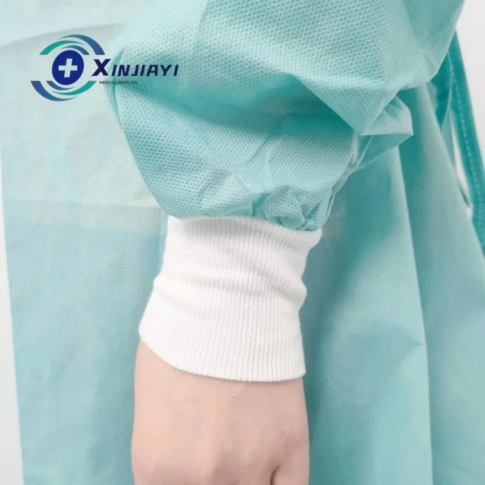 عباءة جراحية غير منسوجة disposable، عازلة للماء، مريحة، مضادة للكهرباء الساكنة، ملابس واقية، معطف مختبر مع شهادة CE