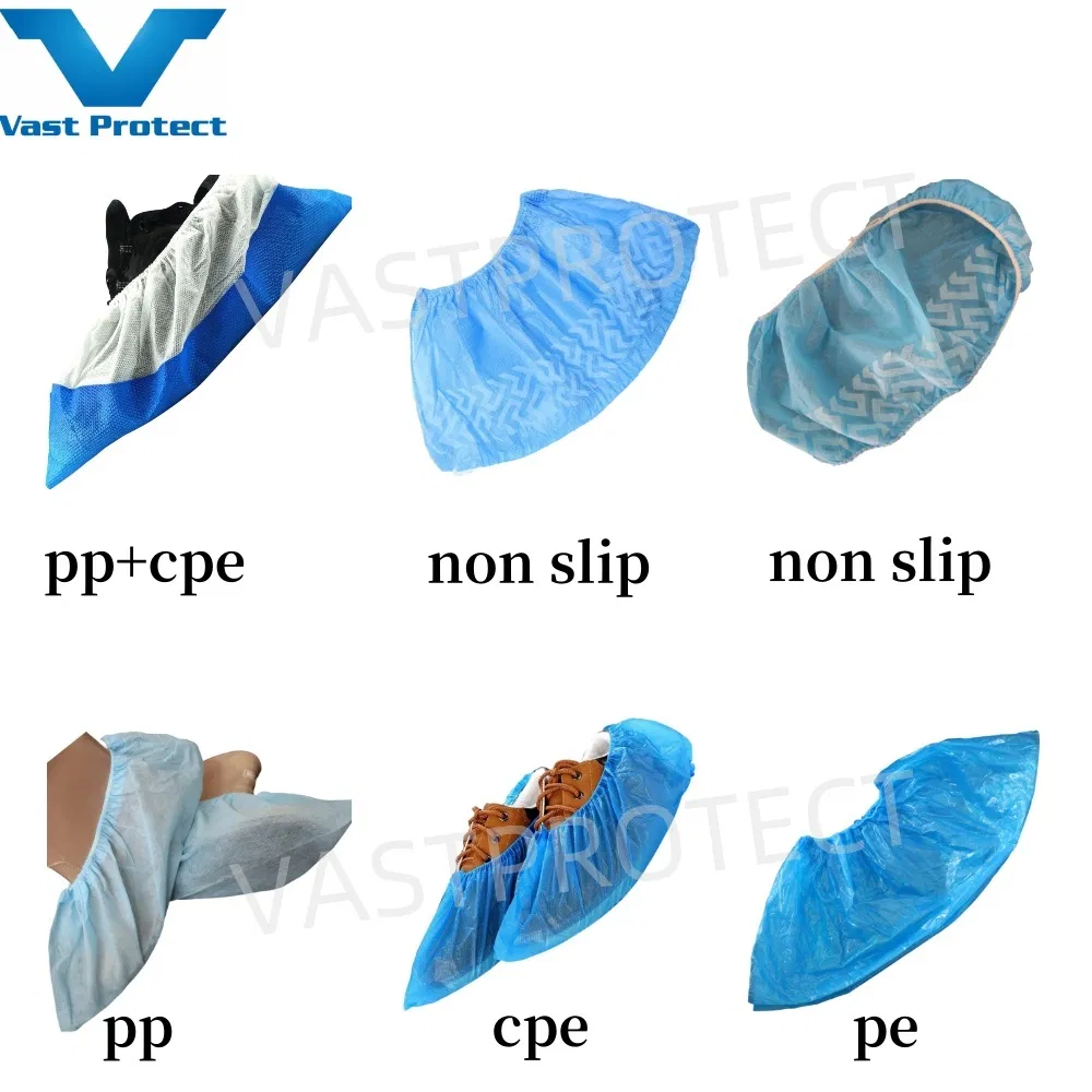 أغطية أحذية disposable زرقاء من البلاستيك PE CPE غير المنسوجة مقاومة للماء ومضادة للانزلاق لحماية السلامة الطبية