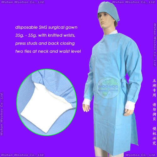 عباءة جراحية واقية disposable مصنوعة من البلاستيك المقاوم للماء CPE/بولي/PE/فرك/PP/SMS غير المنسوجة للاستخدام في المستشفيات للأطباء والجراحين والمرضى والزوار