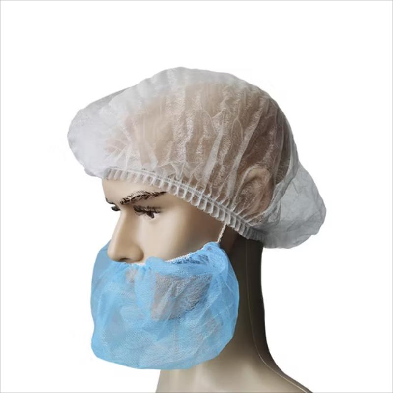 تصنيع قناع لحية disposable من البولي بروبيلين الأزرق والأبيض، شبكات لحية غير منسوجة، غطاء لحية مع حلقة واحدة