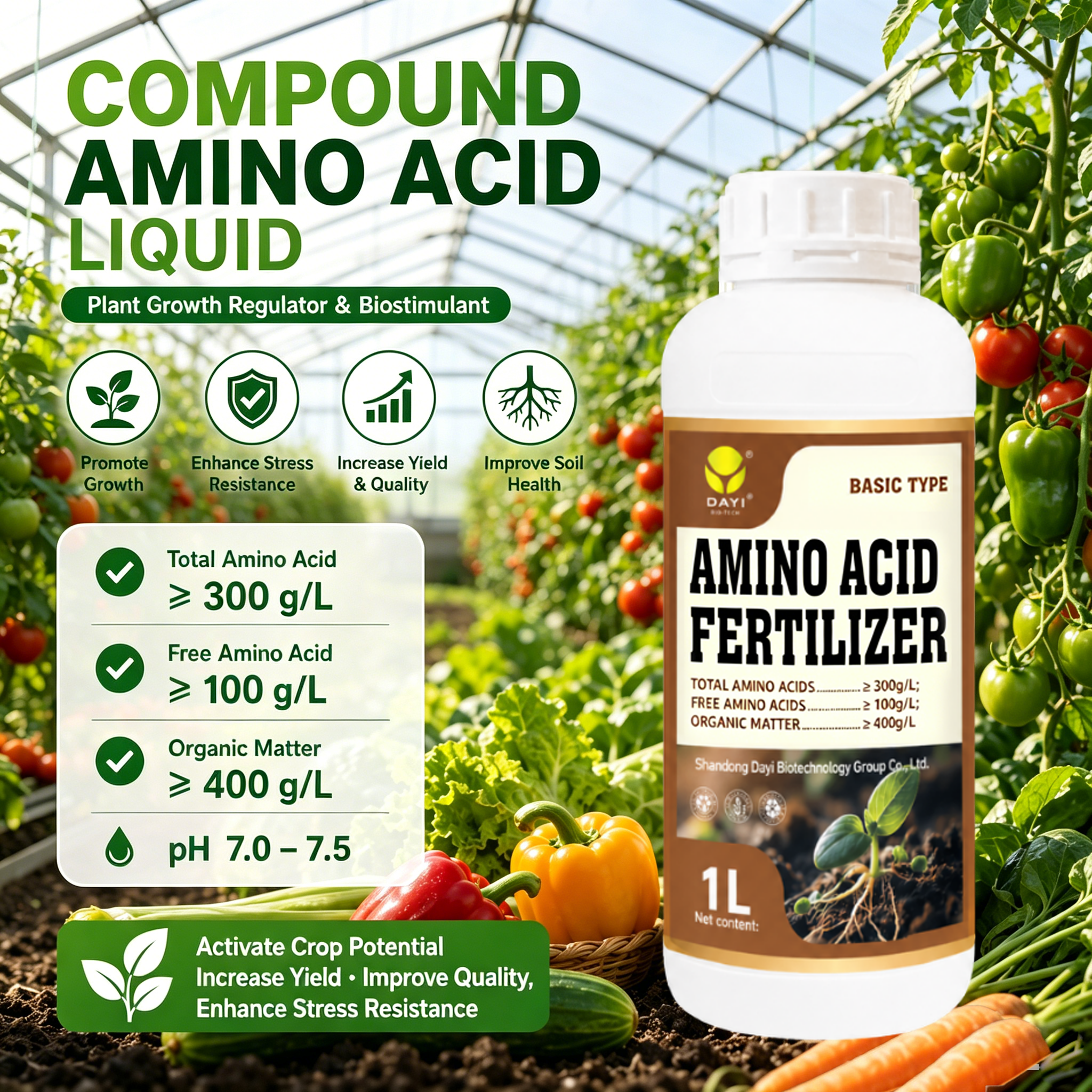 Enzymatic Hydrolysis L Form Free Amino Acids Liquid Plant Biostimulant Professional Grade for Commercial Growers Large Farm