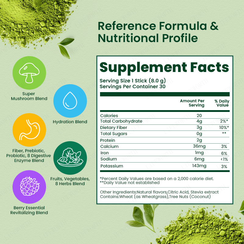 Organic Superfood Blend Daily Vitamin Dietary Fiber Supplement Powder Form GMP Certified Improve Immunity for Adults Not for