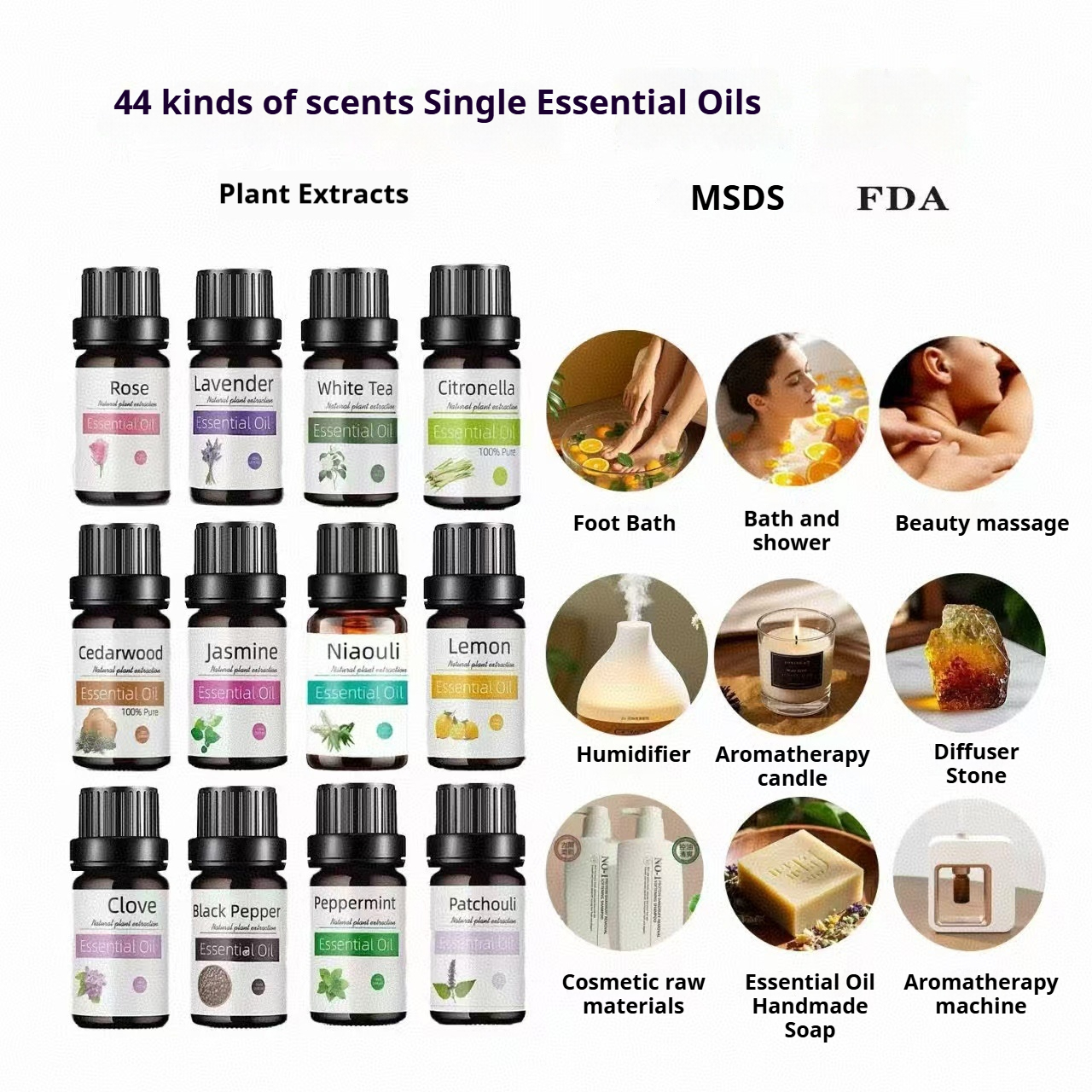 44 Herbal Flavors 100% Pure Organic Oil-Soluble Fragrance Oils for Candle and Perfume Making