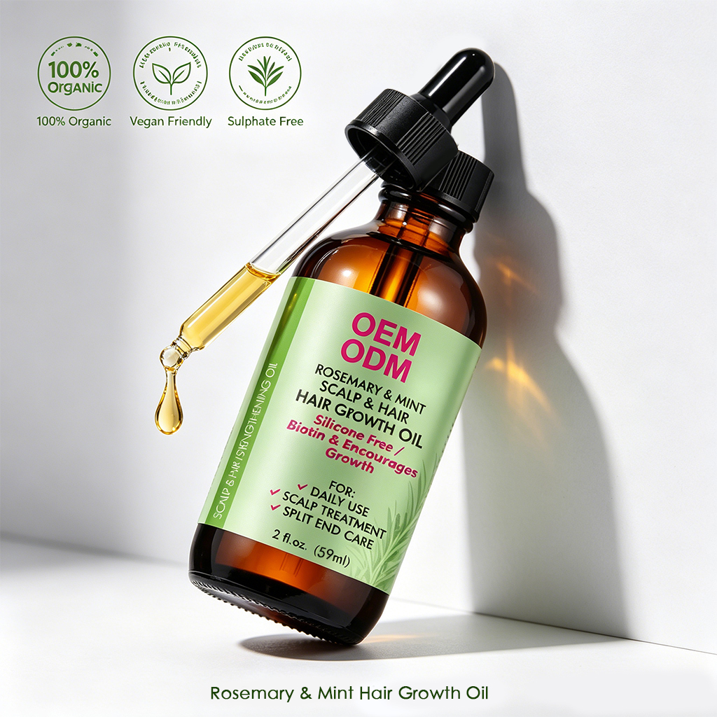 Rosemary Mint Biotin Hair Growth Oil Private Label Scalp Strengthening Essential Oil Anti Hair Loss Treatment Hair Care Oil