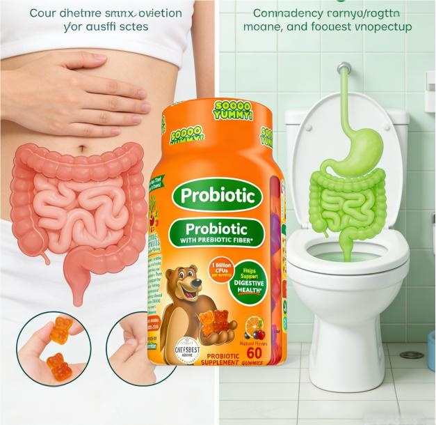 Probiotic Gummies with Prebiotic Fiber | 1 Billion CFUs Per Serving | 60 Count for Digestive &amp; Gut Wellness Support