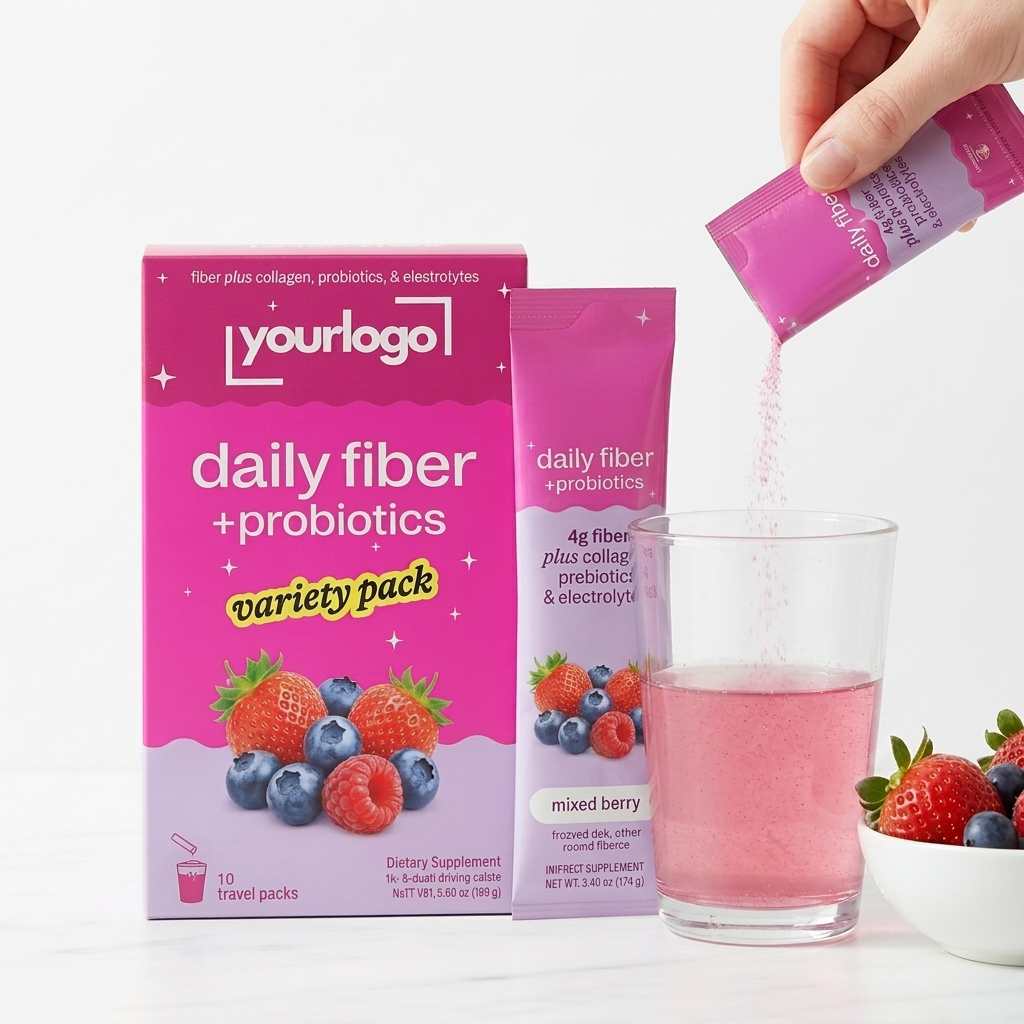 Daily Fiber Supplement Single-Serve Packets with Collagen, Probiotics, and Electrolytes