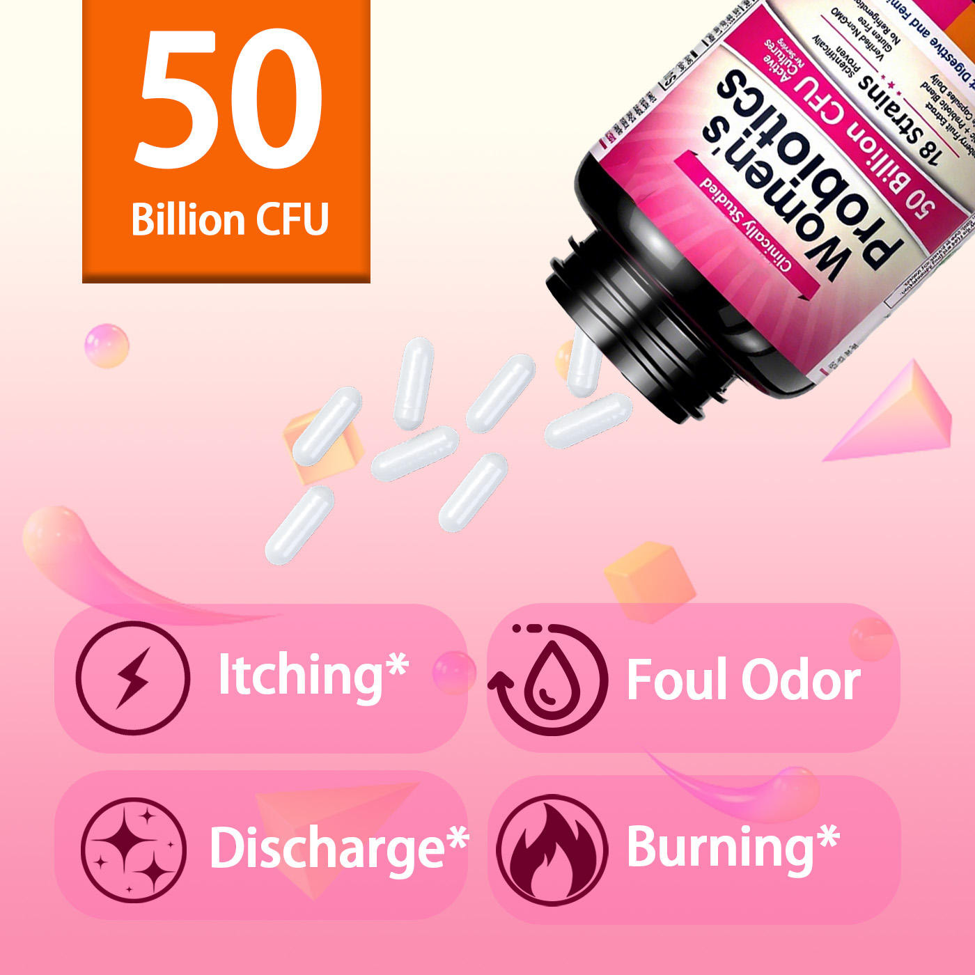 OEM ODM 18 Strains 100 Billion CFU Active Cultures Adult Women's Natural Probiotics Capsules Supports Feminine Health Mood