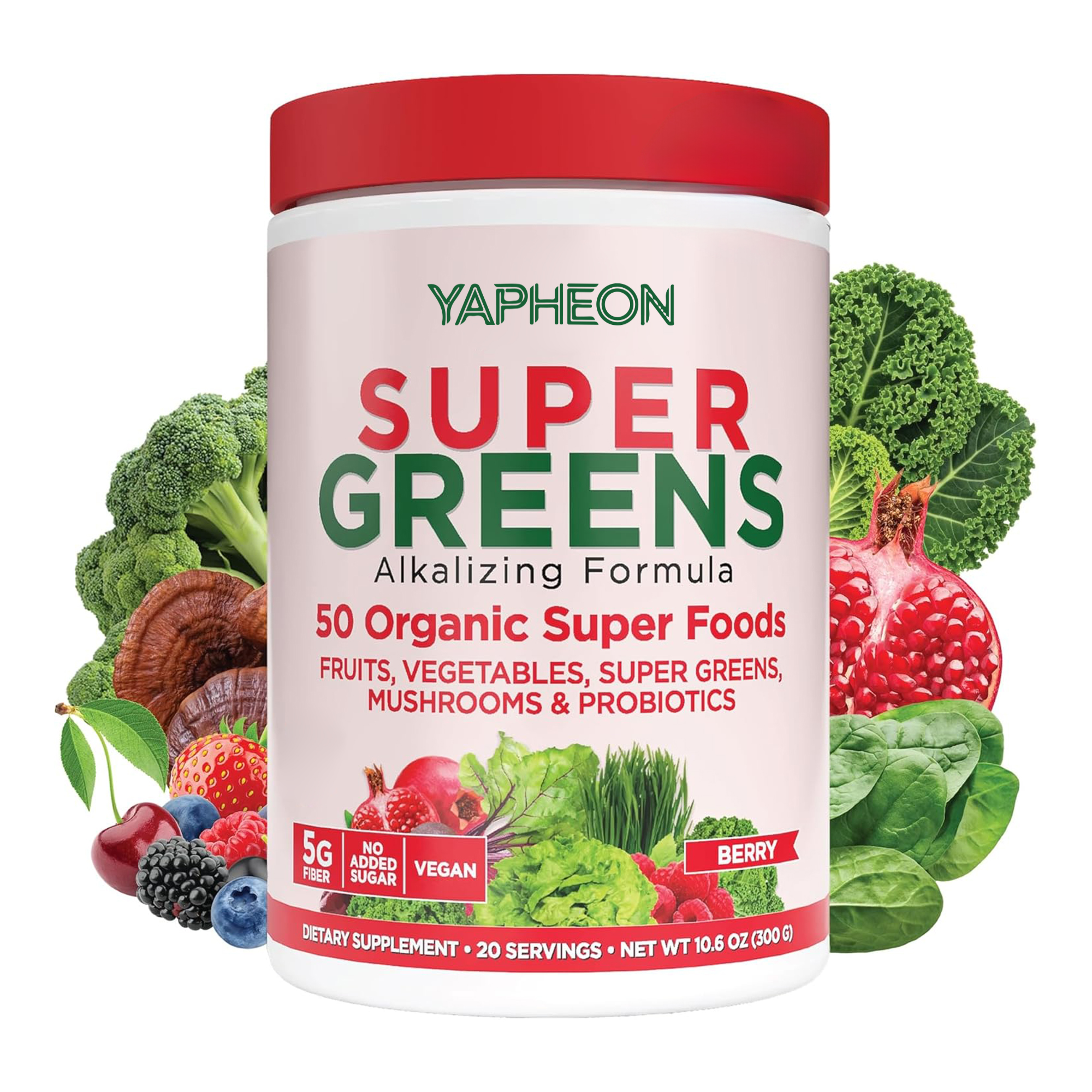 Private Label Super Food Greens Mushrooms Probiotics Powder Fiber Berry Flavor Digestive Health Immunity Support
