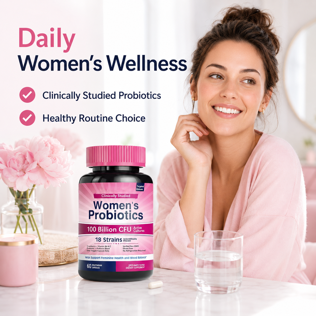 18 Strains 100 Billion CFU Active Cultures Women's Probiotics Capsules Supports Feminine Health Mood Balance Immune Support 60 2