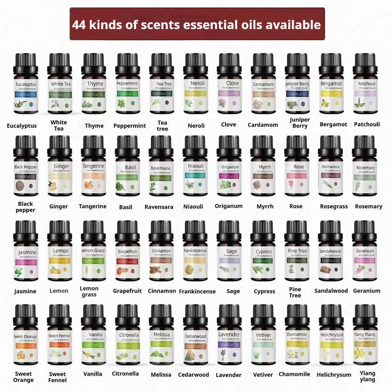44 Herbal Flavors 100% Pure Organic Oil-Soluble Fragrance Oils for Candle and Perfume Making