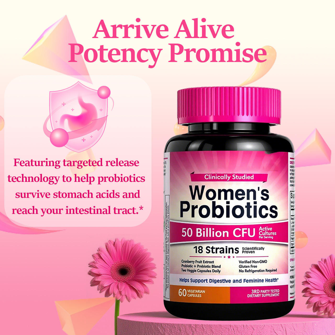 OEM ODM 18 Strains 100 Billion CFU Active Cultures Adult Women's Natural Probiotics Capsules Supports Feminine Health Mood