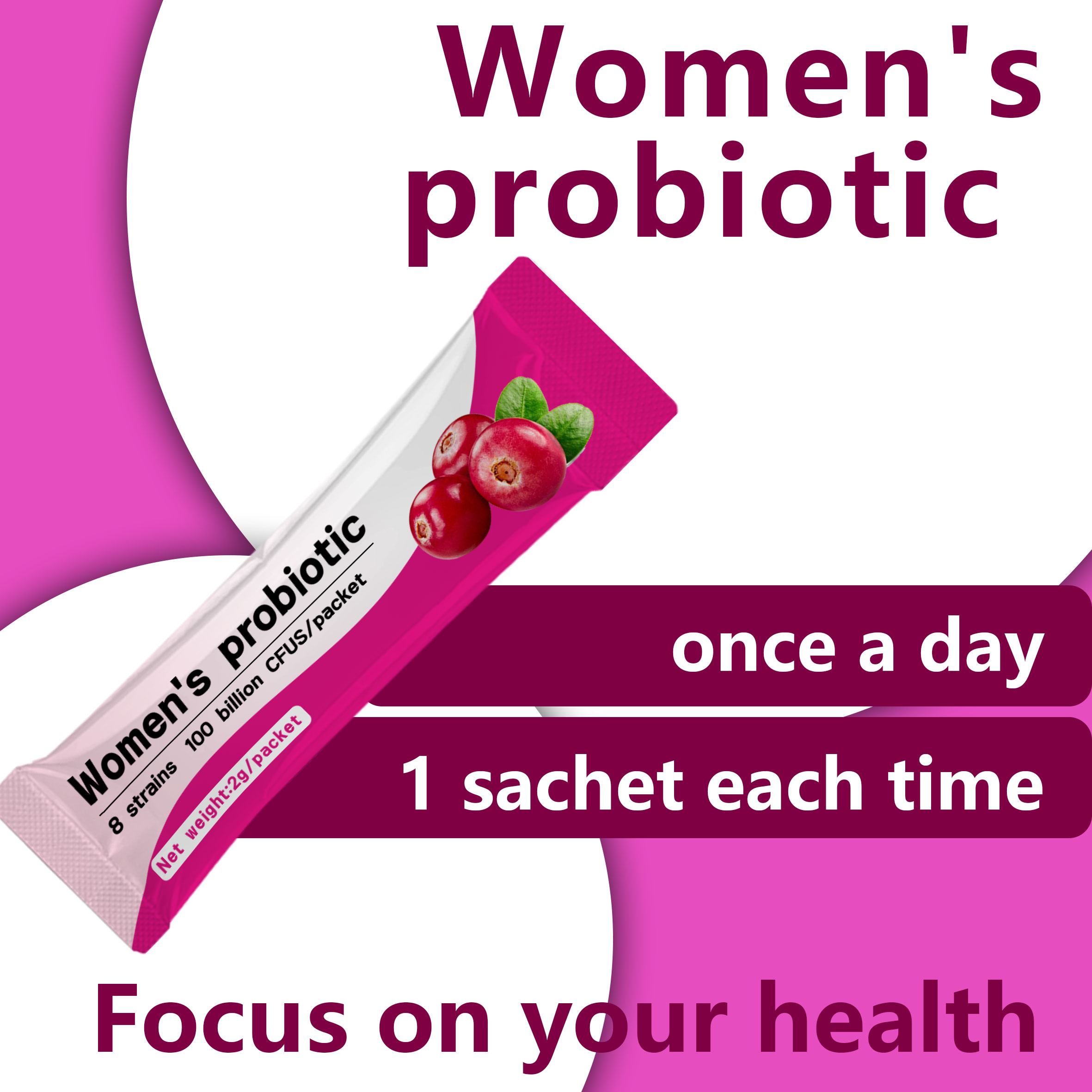 Custom Urinary Vaginal Probiotics Cranberry Probiotic Powder For Women 100 Billion CFU Probiotics Supplement For Vaginal Health