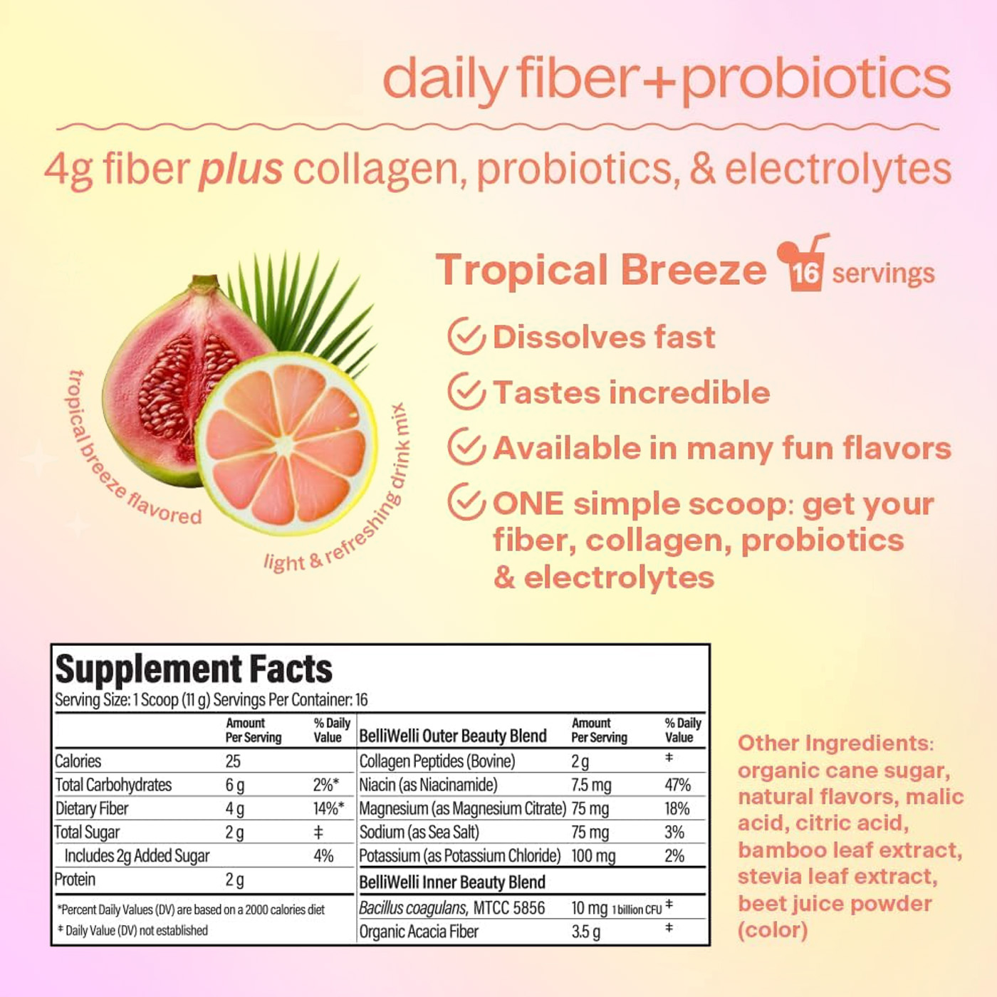 OEM ODM Natural Dietary Fiber Supplement Powder Drink Probiotics Collagen Electrolytes Supports Gut Health Immune Support Energy