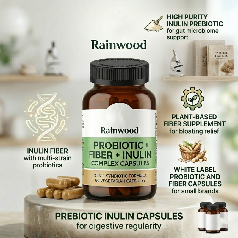 Rainwood Probiotics with Inulin &amp; Dietary Fiber Capsules Natural Gut Support Supplement Wholesale Private Label Service