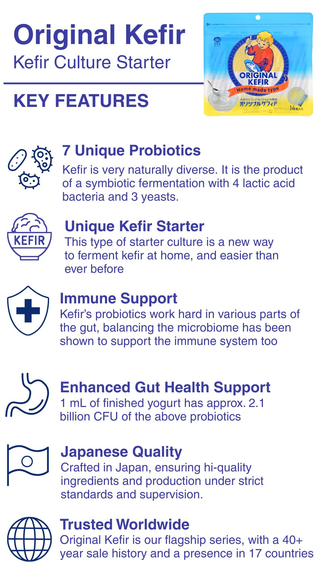 Premium Japanese probiotic kefir starter culture for digestion, microbiome, immunity