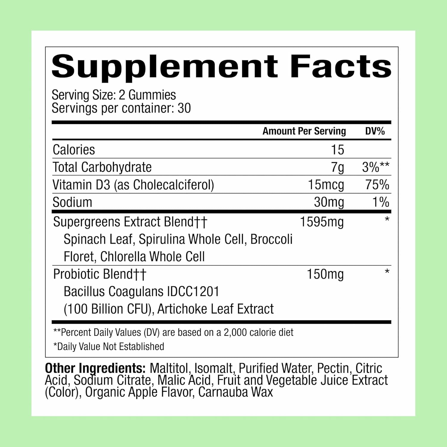 OEM ODM Fiber Gummies Weight Management Daily Super Green Gummies with Broccoli, Spinach Kale, Spirulina, Chlorella &amp; Probiotics