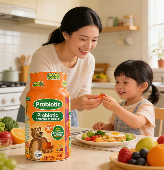 Probiotic Gummies with Prebiotic Fiber | 1 Billion CFUs Per Serving | 60 Count for Digestive &amp; Gut Wellness Support