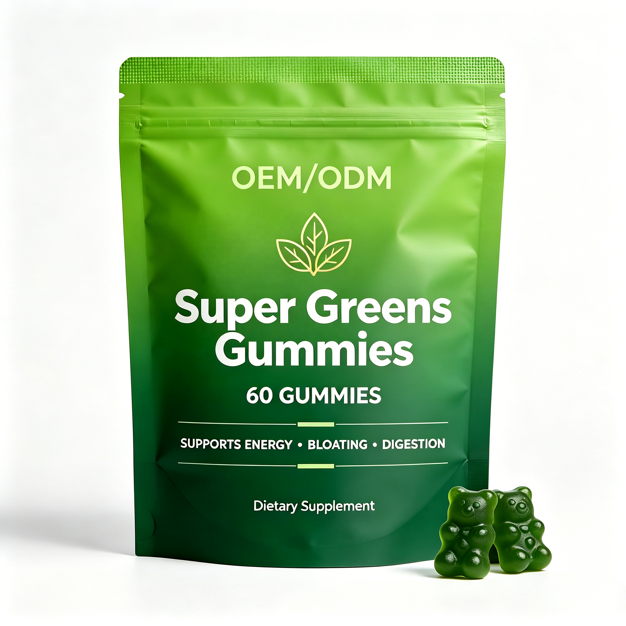 OEM Super Greens Gummies with Fruits Vegetables Vitamins for Digestive &amp; Gut Health Support Superfood Fiber Gummies