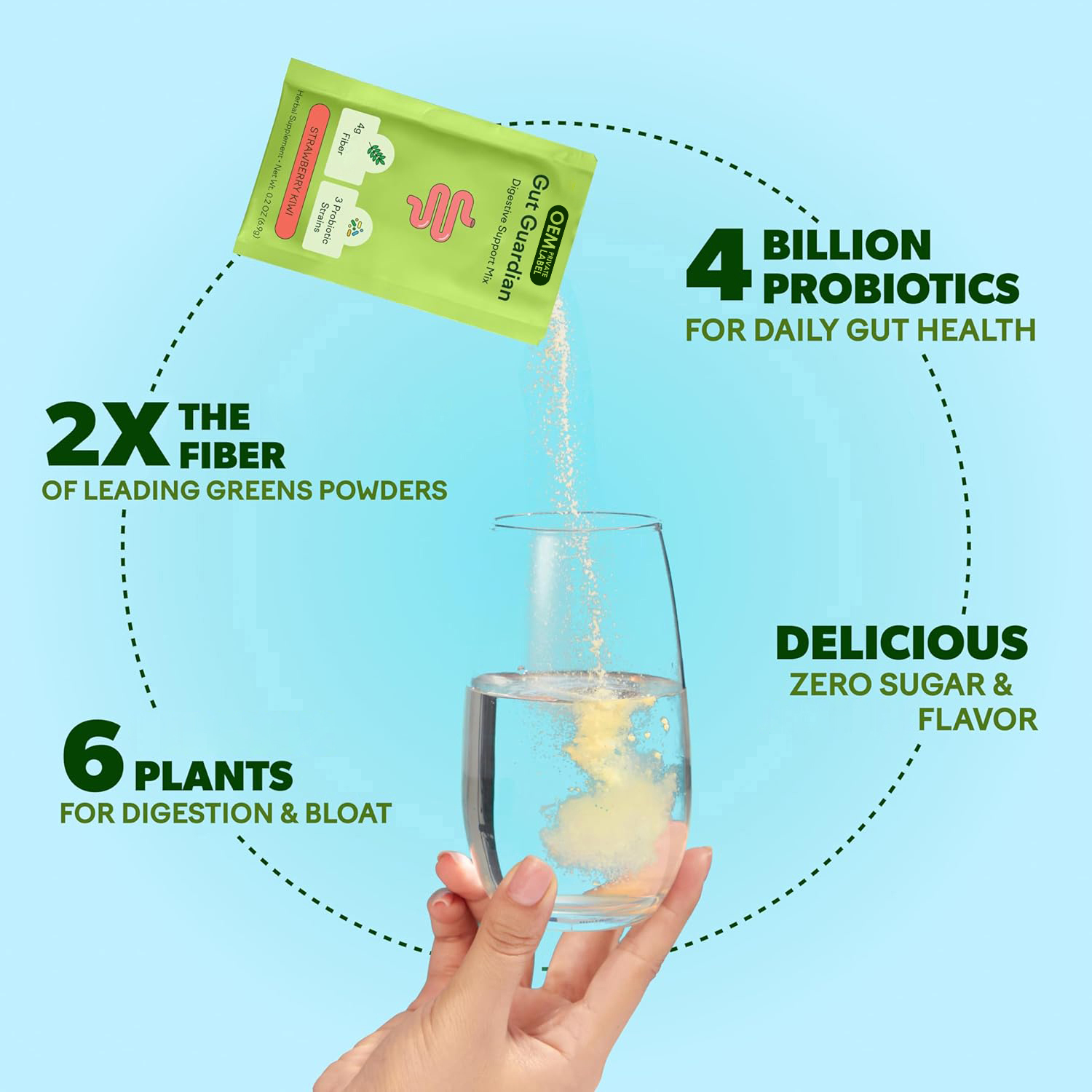 OEM Gut Health Powder Drink Mix Probiotic Fiber Powder With Prebiotics L Glutamine For Gut Health
