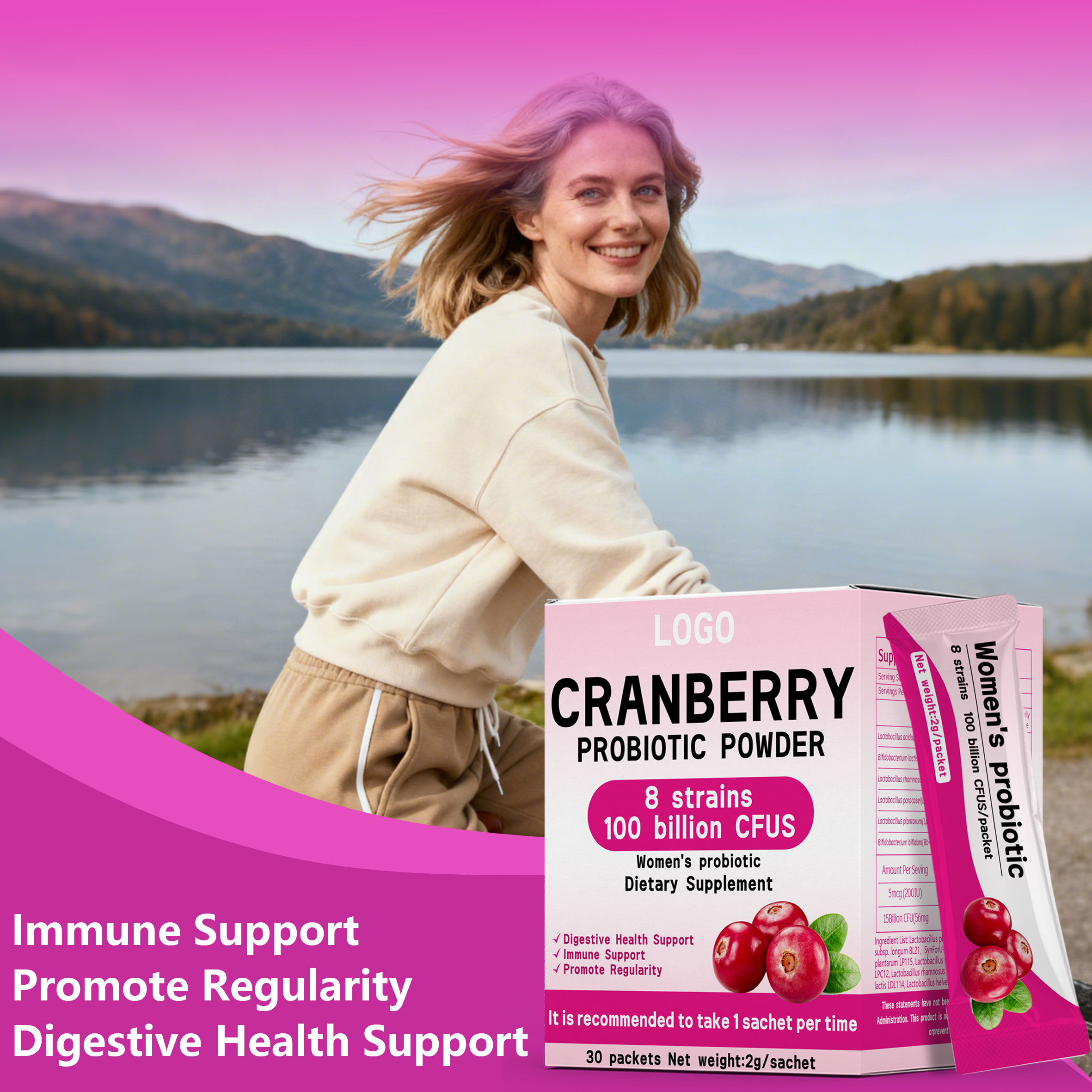 Custom Urinary Vaginal Probiotics Cranberry Probiotic Powder For Women 100 Billion CFU Probiotics Supplement For Vaginal Health