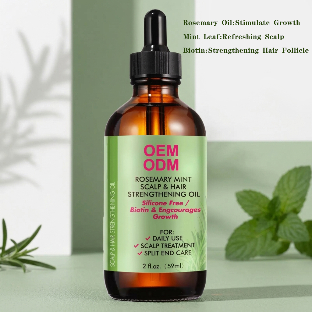 Rosemary Mint Biotin Hair Growth Oil Private Label Scalp Strengthening Essential Oil Anti Hair Loss Treatment Hair Care Oil