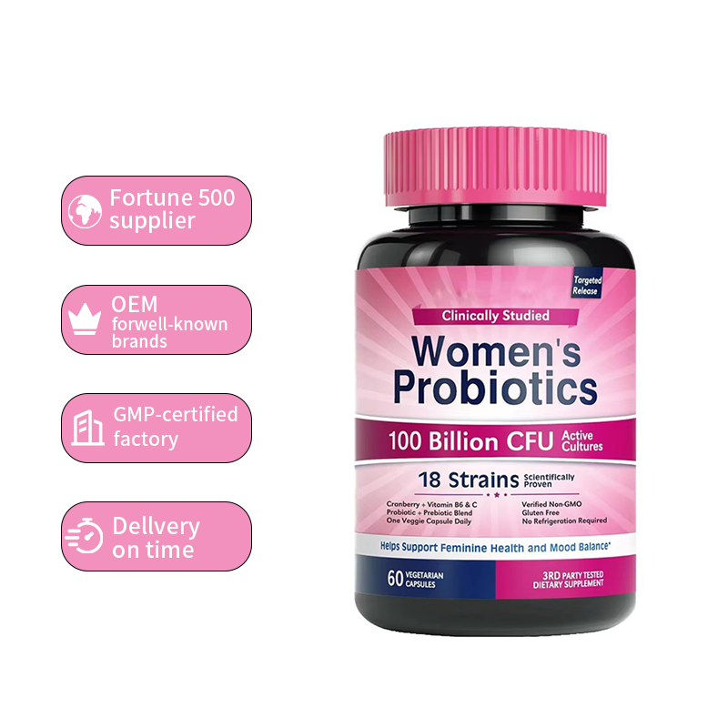 OEM Adult 18 Strains 100 Billion CFU Active Cultures Women's Probiotics Capsules 60 Count 2 Capsules Daily Supports Feminine