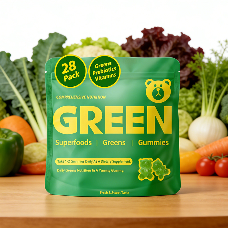 Greenpie OEM GMP COA Factory Super Green Gummy Dietary Fiber Supplement Super Fruits Greens Superfood Gummies