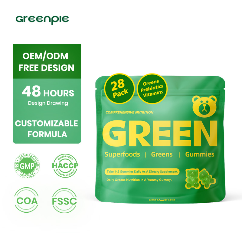 Greenpie OEM GMP COA Factory Super Green Gummy Dietary Fiber Supplement Super Fruits Greens Superfood Gummies
