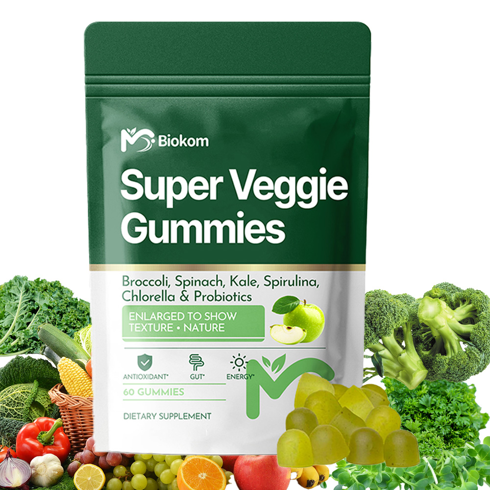 OEM ODM Fiber Gummies Weight Management Daily Super Green Gummies with Broccoli, Spinach Kale, Spirulina, Chlorella &amp; Probiotics