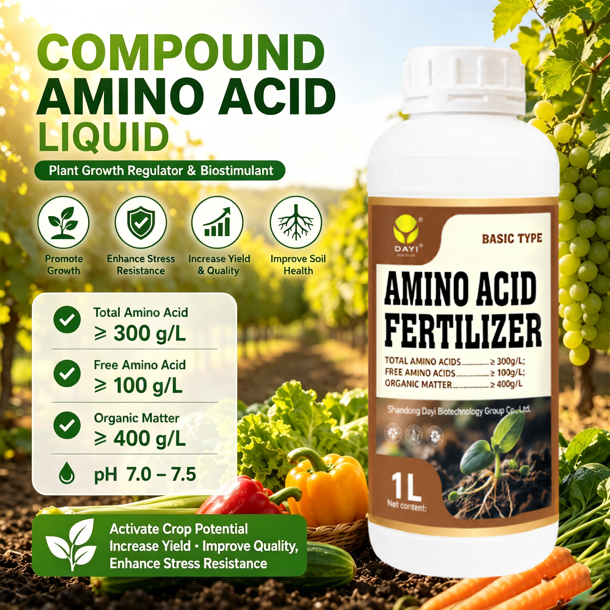 Enzymatic Hydrolysis L Form Free Amino Acids Liquid Plant Biostimulant Professional Grade for Commercial Growers Large Farm