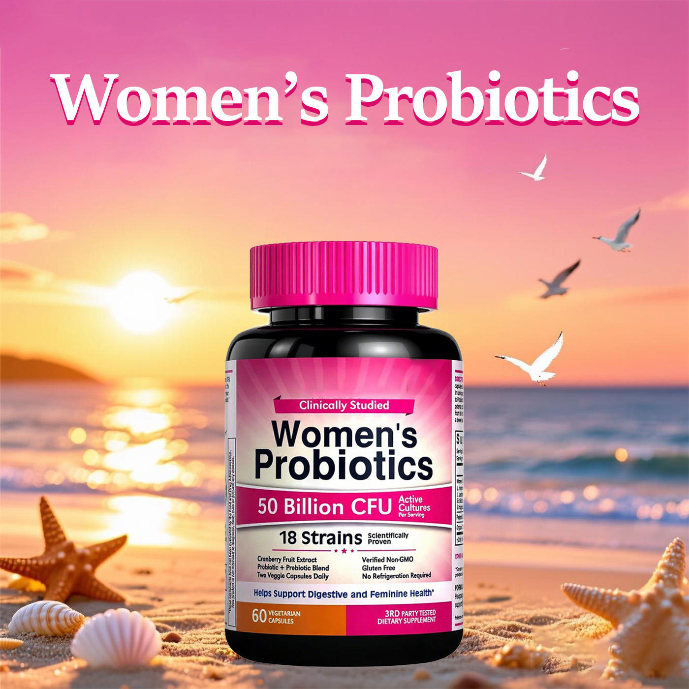 OEM ODM 18 Strains 100 Billion CFU Active Cultures Adult Women's Natural Probiotics Capsules Supports Feminine Health Mood