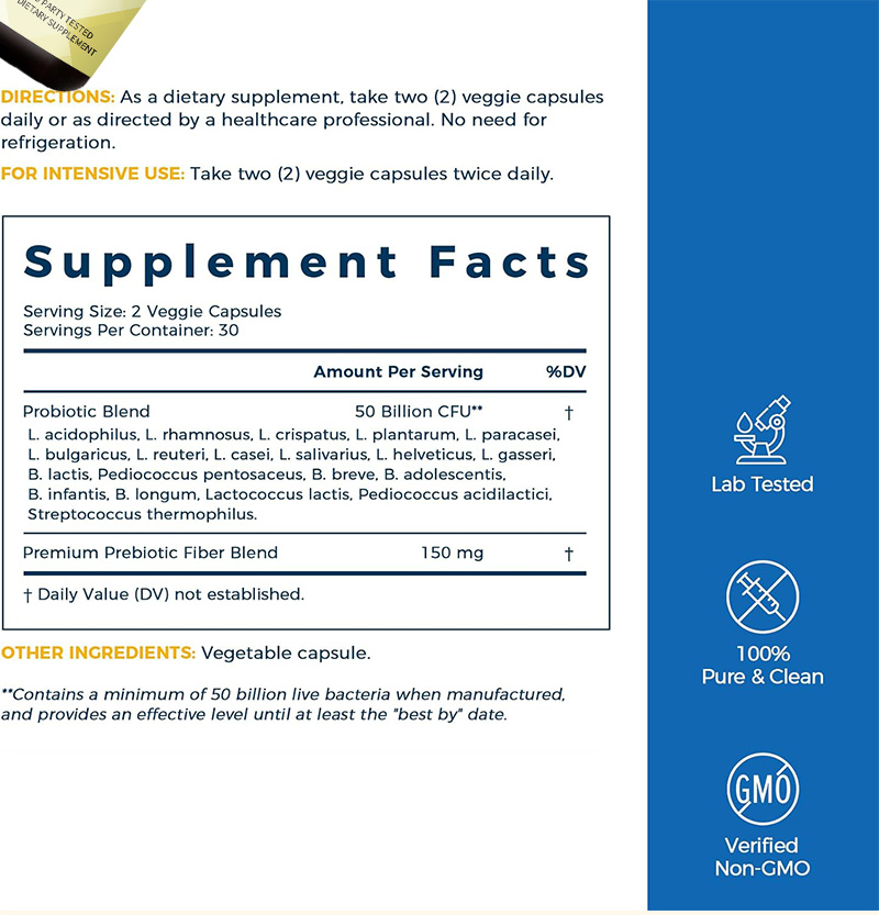Complex Probiotics Prebiotics for Adults 60 Count