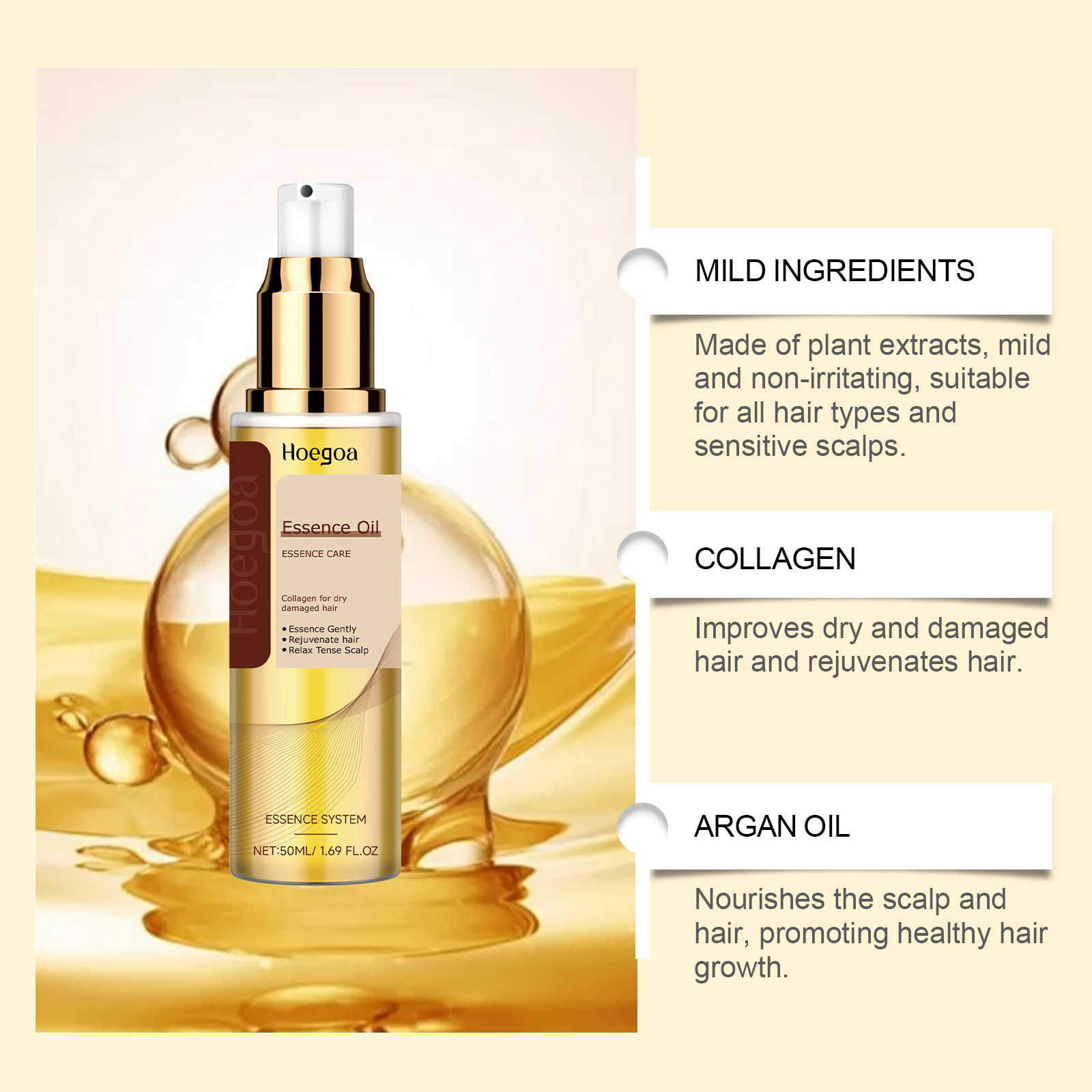 Smoothing Repair Plant Derived Hair Glossy Non Greasy Gentle Scalp Hair Repair Nourishing Plant Derived Hair Care Essential Oil