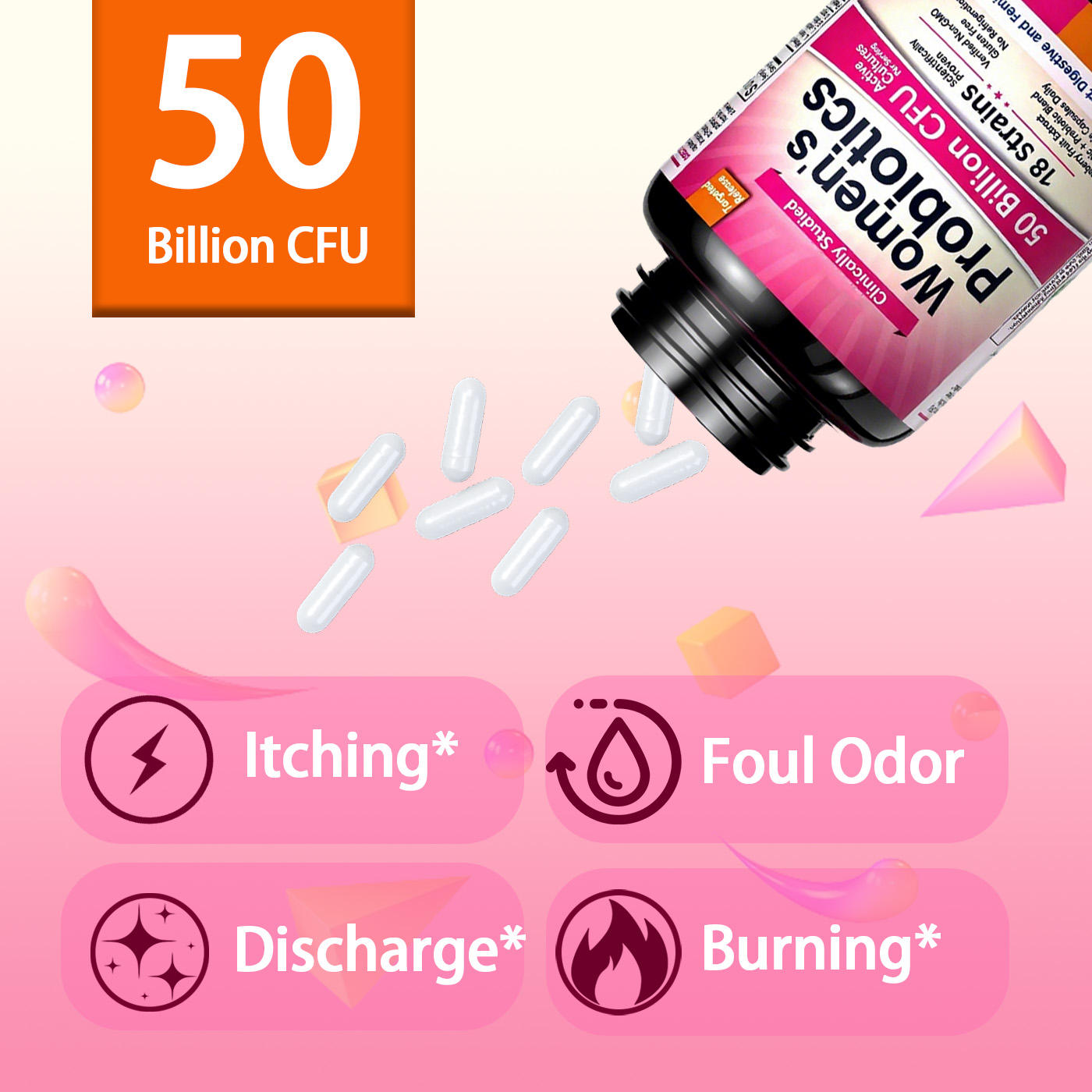 18 Strains 100 Billion CFU Active Cultures Women's Probiotics Capsules Supports Feminine Health Mood Balance Immune Support 60 2